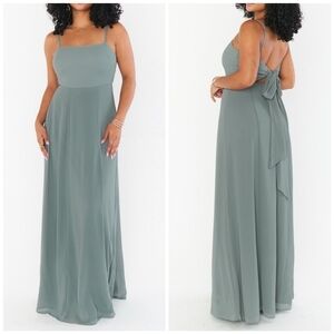 Show Me Your Mumu Lauren Green Square Neck Tie Back Wedding Maxi Dress